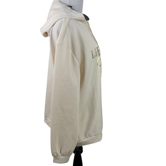 Simon Chang Cream "Life Soul Good" Very Soft Hoodie New with tags Size Large - Picture 3 of 7